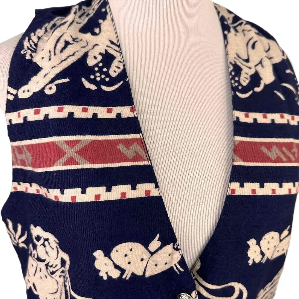 At Last & Co. Western Roping Printed Sleeveless V-Neck Vest Size Small